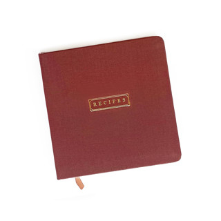 This is a brown journals by Jessica Cunningham called linen recipes book | gold foil on rust linen in standard