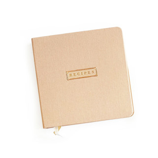 This is a beige journals by Jessica Cunningham called linen recipes book | gold foil on sand linen in standard