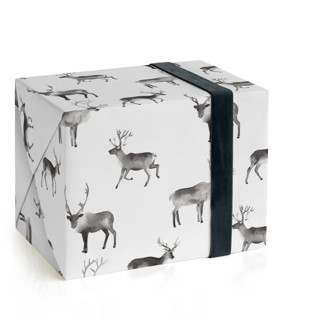 This is a charcoal wrapping paper by Rebecca Daublin called reindeer feet in standard