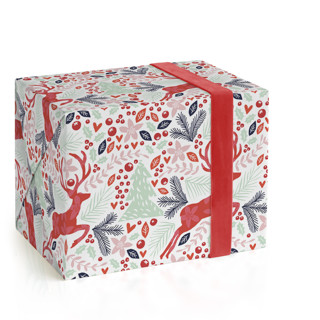 This is a cardinal wrapping paper by Phrosné Barwood called jumping reindeer in standard