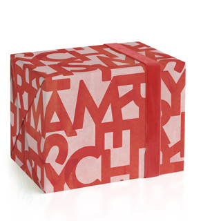 This is a cherry red wrapping paper by Jennifer Lew called merrihaus in standard
