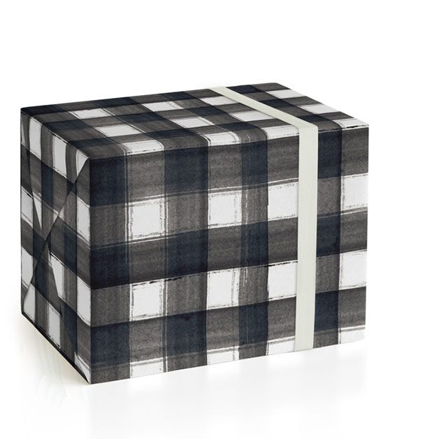This is a white wrapping paper by Rebecca Daublin called buffalo check in standard