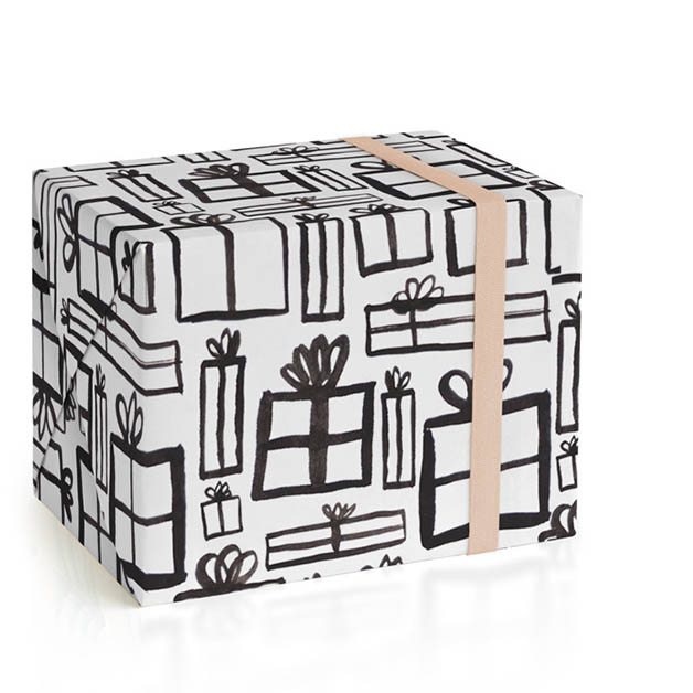 This is a white wrapping paper by Jamie Alexander called gifts of the season in standard