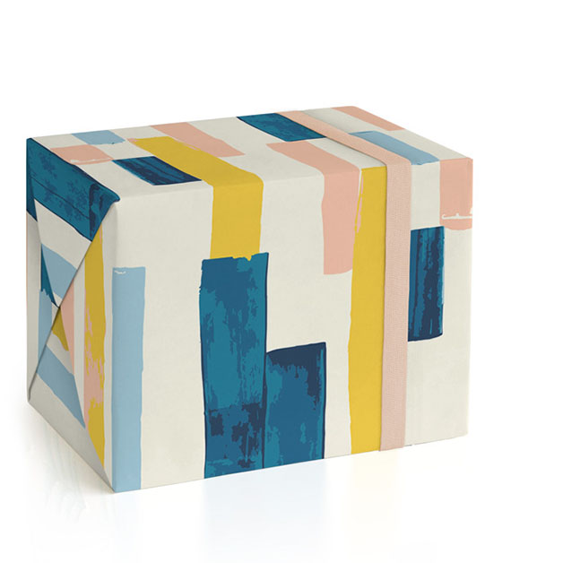 This is a blue wrapping paper by Lise Gulassa called bauhaus stripe in standard
