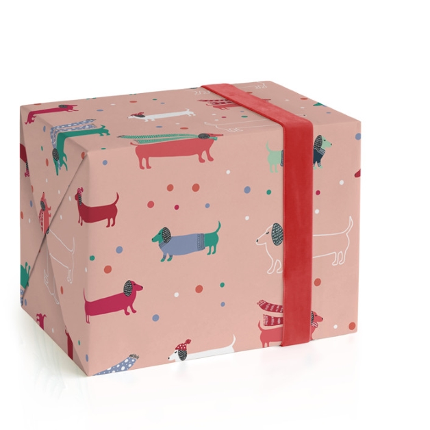 This is a candy cane wrapping paper by Jenna Holcomb called party puppies in standard