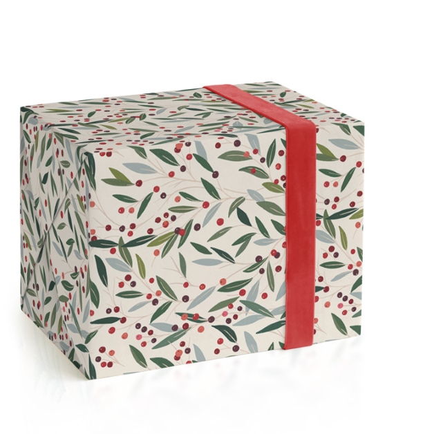 This is a forest green wrapping paper by Becky Nimoy called california holly in standard