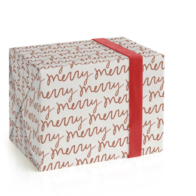 This is a terracotta wrapping paper by Kelly Watkins called merry merry in standard