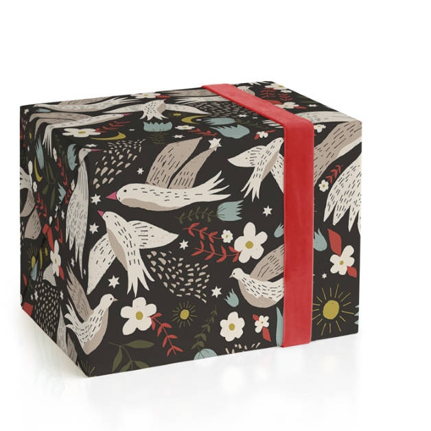 This is a charcoal wrapping paper by Kiley Bennett called good tidings in standard