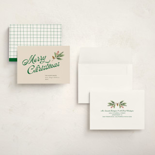 This is a vanilla holiday photo cards with standard by Erika Firm called vanilla pine printing on signature in grand