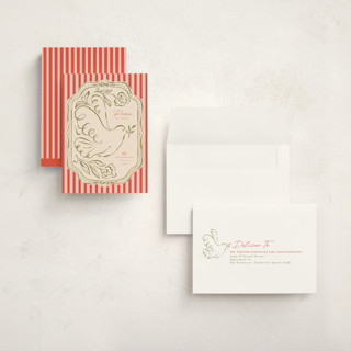 This is a cranberry holiday photo cards with standard by Vera Lim called peace dove.. printing on signature in grand