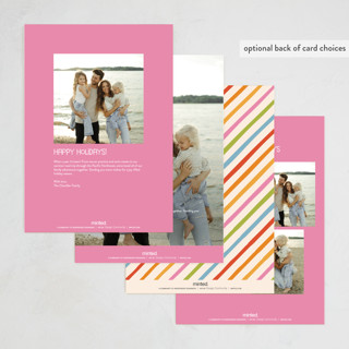 This is a rainbow holiday photo cards with standard by Snow and Ivy called love and cheer printing on signature in grand