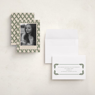 This is a eggnog holiday photo cards with standard by Leah Bisch called holly trellis printing on recycled smooth signature in grand