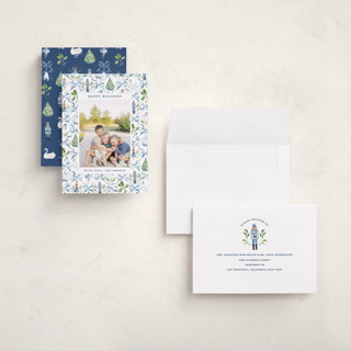 This is a blue ribbon holiday photo cards with standard by Sarah Knight called nutcracker ribbons printing on signature in grand
