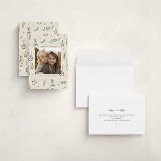 This is a pine holiday photo cards with standard by Ani Somi called happy little holidays printing on signature in grand