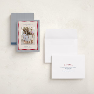 This is a navy holiday photo cards with standard by Kelly Schmidt called vintage border printing on recycled smooth signature in grand