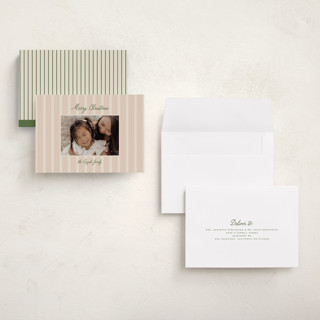 This is a salmon holiday photo cards with standard by Ellen Schlegelmilch called script & stripes printing on recycled smooth signature in grand