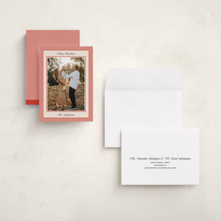 This is a ruby holiday photo cards with standard by Annie Shapiro called little stripes printing on signature in grand