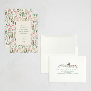 This is a holly holiday photo cards with standard by Becky Nimoy called watercolor print printing on signature in grand