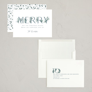 This is a winter holiday photo cards with standard by Paula Pecevich called botanical merry printing on signature in grand