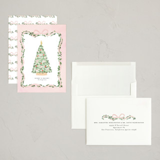 This is a blush holiday photo cards with standard by Itsy Belle Studio called vintage bow tree printing on signature in grand