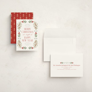 This is a poinsettia holiday photo cards with standard by Wildfield Paper Co called folk floral printing on signature in grand