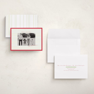This is a holly holiday photo cards with standard by Poised Avenue called framed in stripes printing on recycled smooth signature in grand