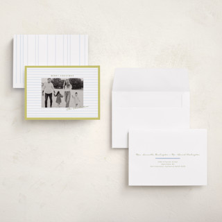This is a ice holiday photo cards with standard by Poised Avenue called framed in stripes printing on signature in grand