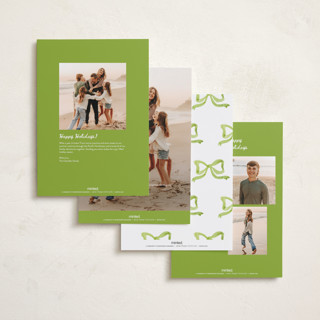 This is a sage holiday photo cards with standard by Cass Loh called watercolor ribbon frame printing on recycled smooth signature in grand