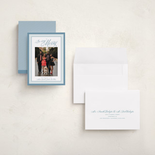 This is a frost holiday photo cards with standard by Alston Foster called merry striped frame printing on recycled smooth signature in grand