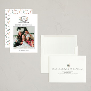 This is a bells holiday photo cards with standard by Cass Loh called family crest printing on recycled smooth signature in grand
