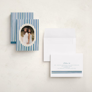 This is a blue jay holiday photo cards with standard by Teju Reval called vintage stripes printing on recycled smooth signature in grand