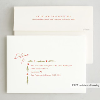 This is a berry holiday photo cards with standard by Robert and Stella called dresden printing on recycled smooth signature in grand