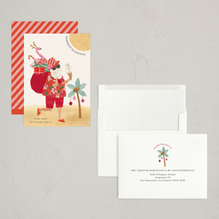 This is a hibiscus holiday photo cards with standard by Sarah Knight called beach santa printing on signature in grand