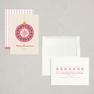 This is a vanilla holiday photo cards with standard by Erika Firm called vintage christmas ornament printing on signature in grand