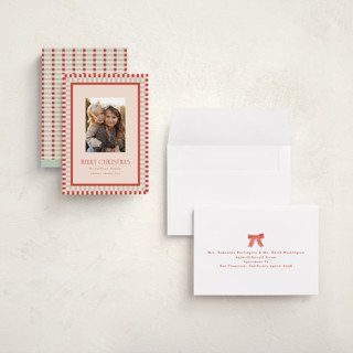This is a tomato holiday photo cards with standard by Julie Murray called modern plaid printing on signature in grand