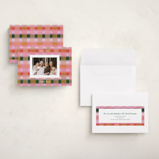 This is a fruitcake holiday photo cards with standard by Carrie Moradi called festive checked plaid printing on recycled smooth signature in grand