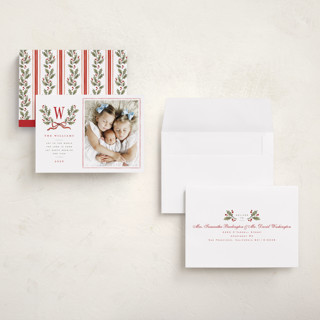 This is a holly berry holiday photo cards with standard by Wildfield Paper Co called holly monogram printing on recycled smooth signature in grand