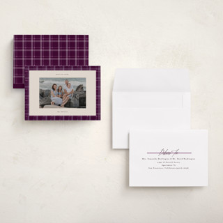 This is a plum pudding holiday photo cards with standard by Makewells called plaid peace printing on recycled smooth signature in grand