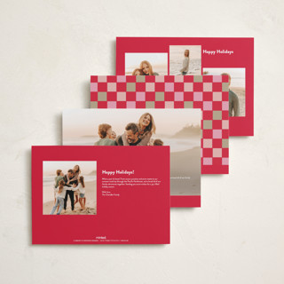 This is a cranberry holiday photo cards with standard by Katie Zimpel called happy checkers printing on signature in grand
