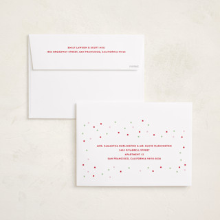 This is a cranberry holiday photo cards with standard by Katie Zimpel called happy checkers printing on signature in grand