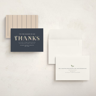 This is a navy holiday photo cards with standard by Meggy Masters called adorned thanks printing on signature in grand