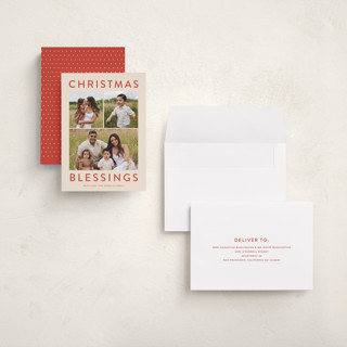 This is a poinsettia holiday photo cards with standard by Carolyn MacLaren called chic blessings printing on recycled smooth signature in grand