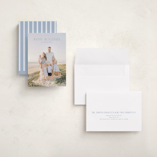 This is a powder blue holiday photo cards with standard by Erin L. Wilson called seabreeze printing on recycled smooth signature in grand
