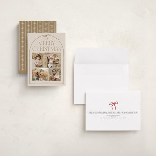 This is a buttercream holiday photo cards with standard by Vivian Yiwing called frame bow printing on recycled smooth signature in grand