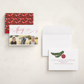 This is a cranberry holiday photo cards with standard by Janean Hinger called merrily printing on recycled smooth signature in grand