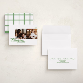 This is a mint holiday photo cards with standard by Inkblot Design called duplicity printing on signature in grand