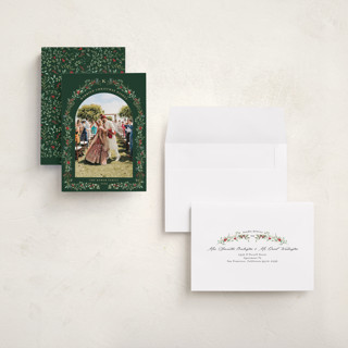 This is a pine holiday photo cards with standard by Susan Moyal called petite botanicals printing on recycled smooth signature in grand