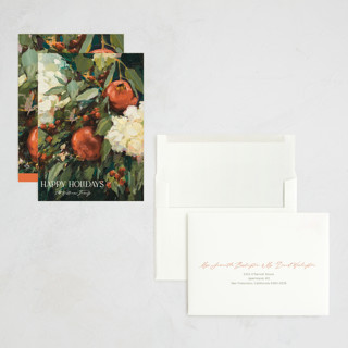 This is a ochre holiday photo cards with standard by Wendy Keller called pomegranate printing on signature in grand