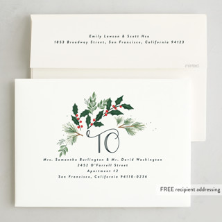 This is a wreath holiday photo cards with standard by Rebecca Durflinger called a very merry christmas botanicals printing on signature in grand