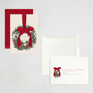 This is a holly berry holiday photo cards with standard by Leah Bisch called big bow printing on signature in grand